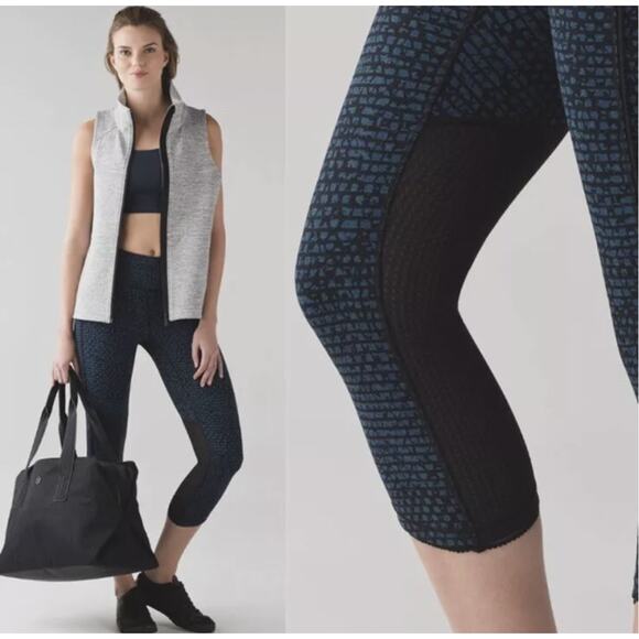 Lululemon Deep Breath Crop Pants Shattered Weave Blue Black Legging 6 / Small - Picture 9 of 14